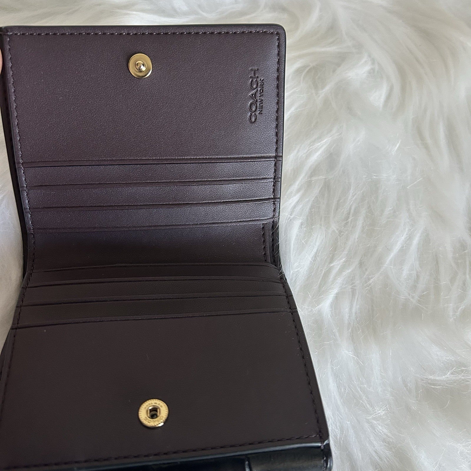 Coach Black Croc Embossed Leather Small Trifold Wallet Gold Buckle Logo Pocket