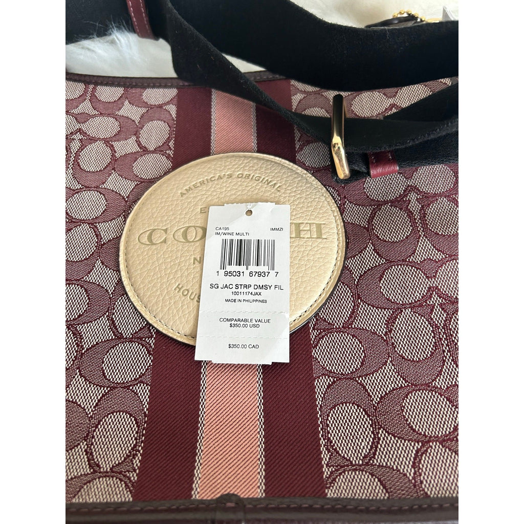 Coach Dempsey File Bag Burgundy Multi Signature Jacquard Leather Crossbody NEW