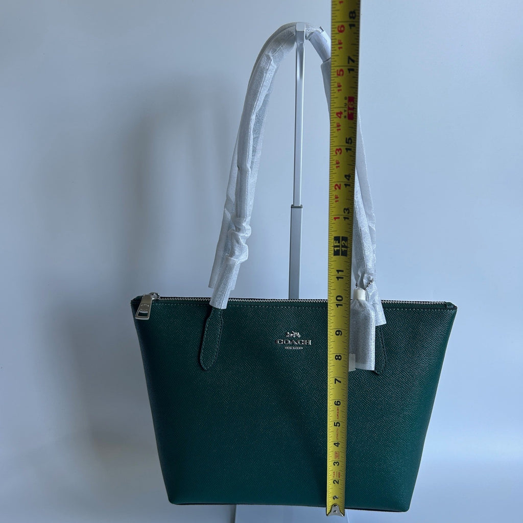 Coach Fiona Zip Tote Emerald Green Crossgrain Leather Bag NEW CW395