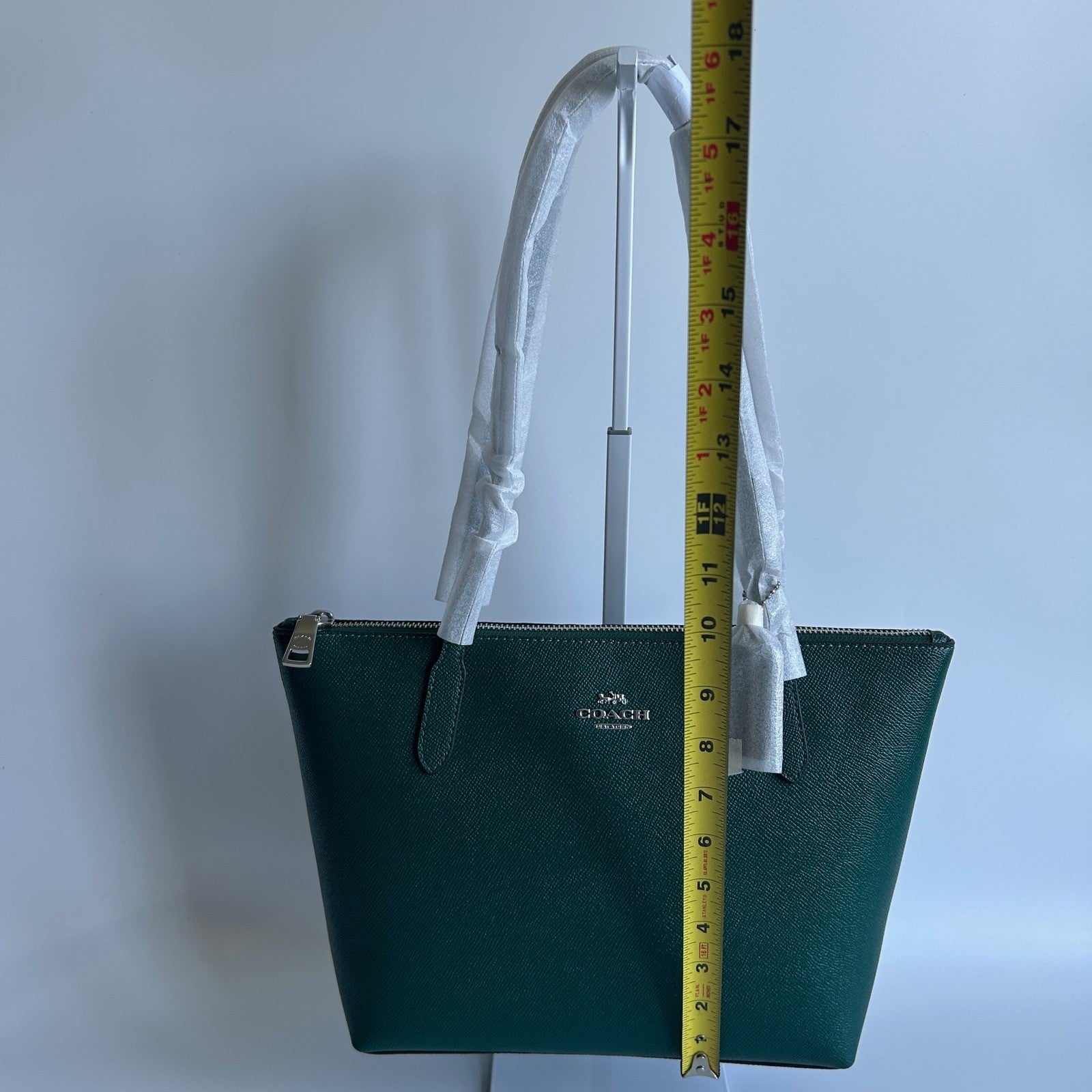 Coach Fiona Zip Tote Emerald Green Crossgrain Leather Bag NEW CW395