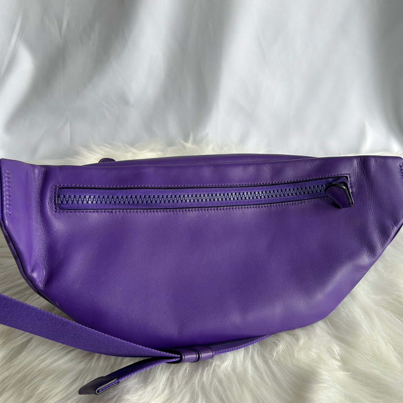Coach Track Belt Bag Purple Signature Canvas Leather C9893 Good Condition