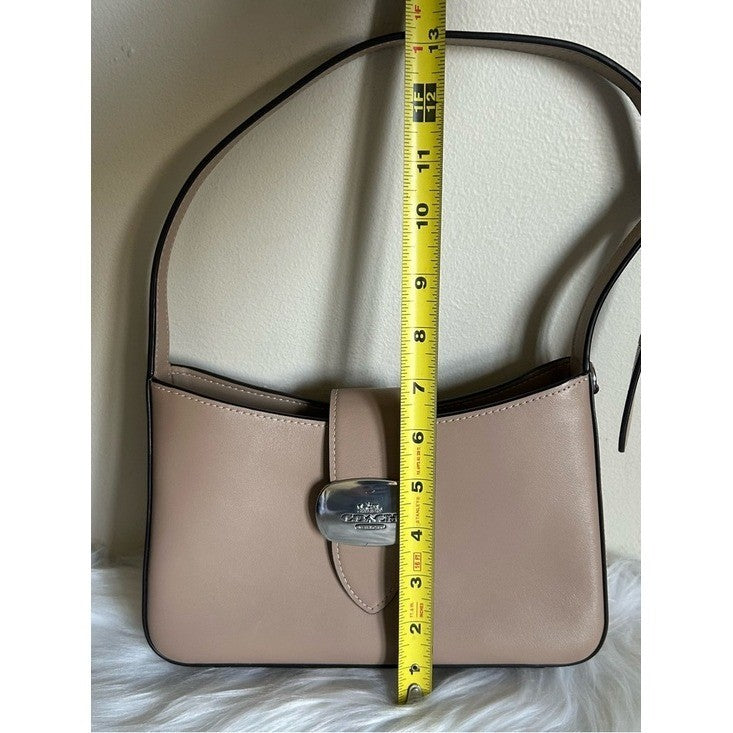 Coach Eliza Shoulder Bag Beige Leather Silver Hardware CP004
