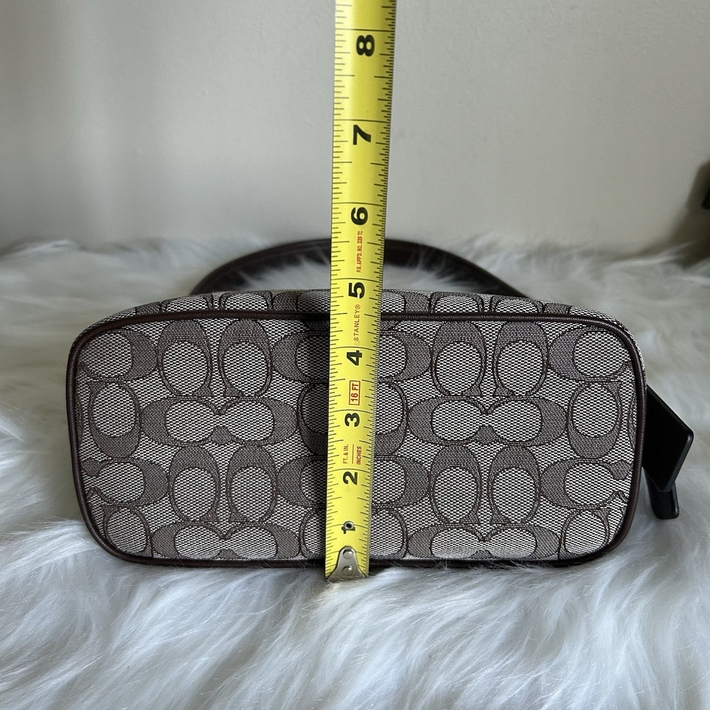 Coach Demi Bag Khaki Brown Signature Jacquard Leather Shoulder Bag Excellent