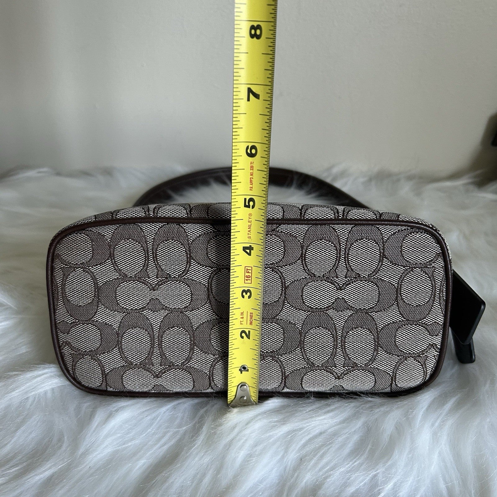 Coach Demi Bag Khaki Brown Signature Jacquard Leather Shoulder Bag Excellent