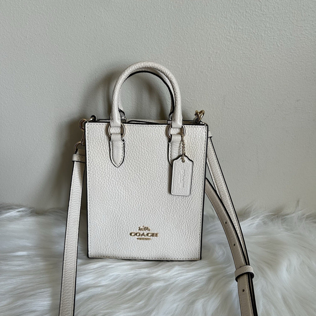 Coach North South Mini Tote Chalk White Pebbled Leather Crossbody Bag Excellent
