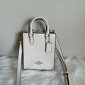 Coach North South Mini Tote Chalk White Pebbled Leather Crossbody Bag Excellent