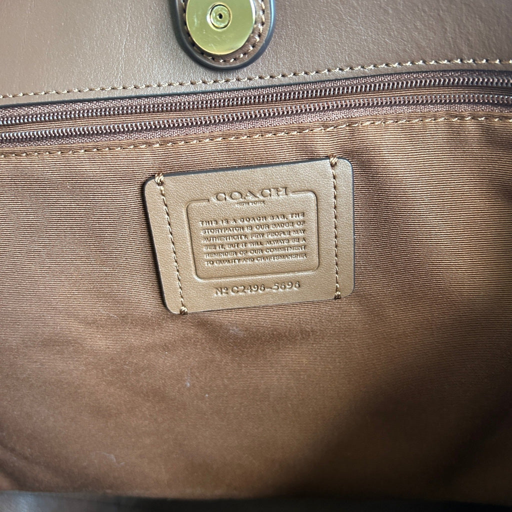 Coach City Tote Brown Signature Coated Canvas Leather Bag C2496 Good