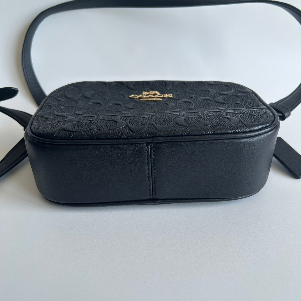 Coach Jamie Camera Bag Black Signature Embossed Leather Crossbody Excellent