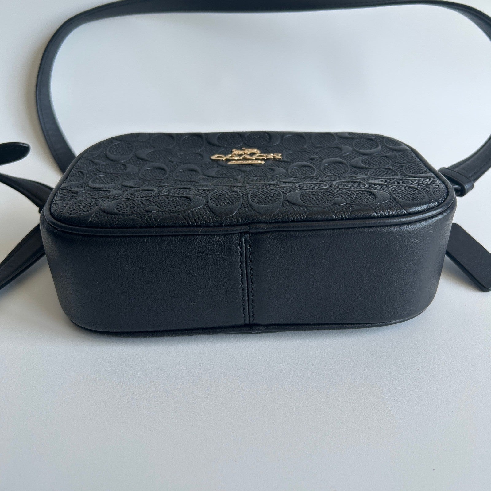 Coach Jamie Camera Bag Black Signature Embossed Leather Crossbody Excellent
