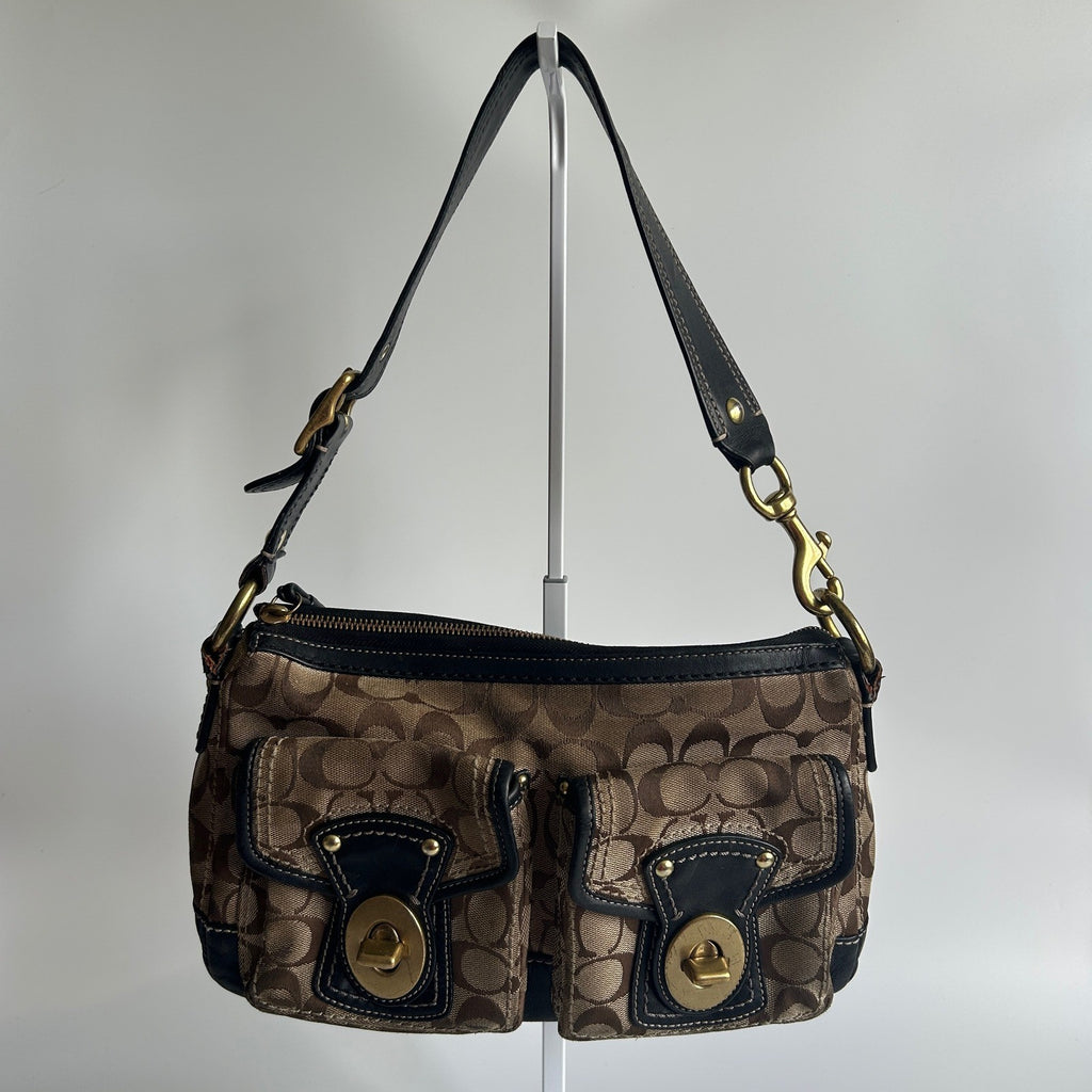 Coach Legacy Signature Brown Canvas Leather Shoulder Bag F12869 Fair