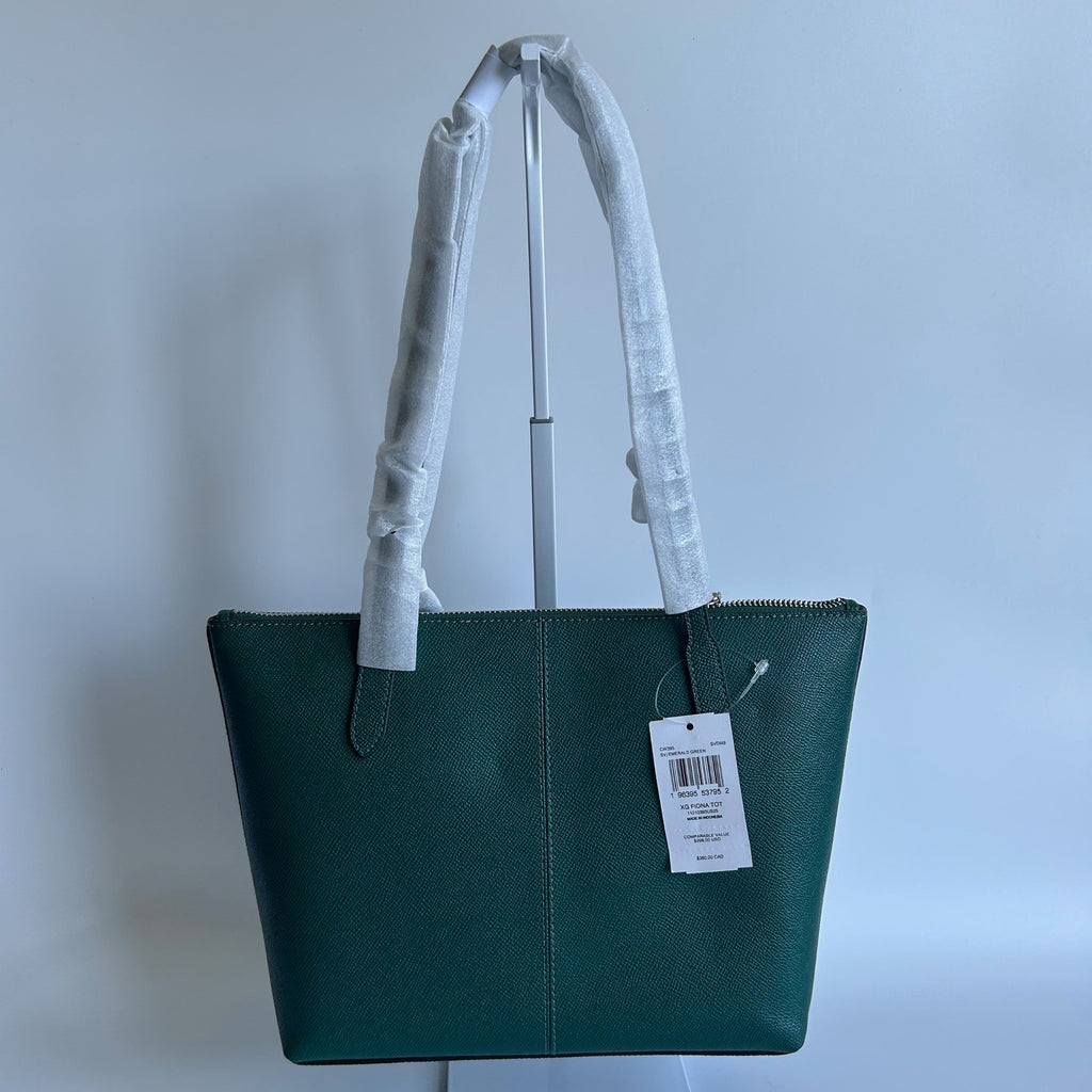 Coach Fiona Zip Tote Emerald Green Crossgrain Leather Bag NEW CW395