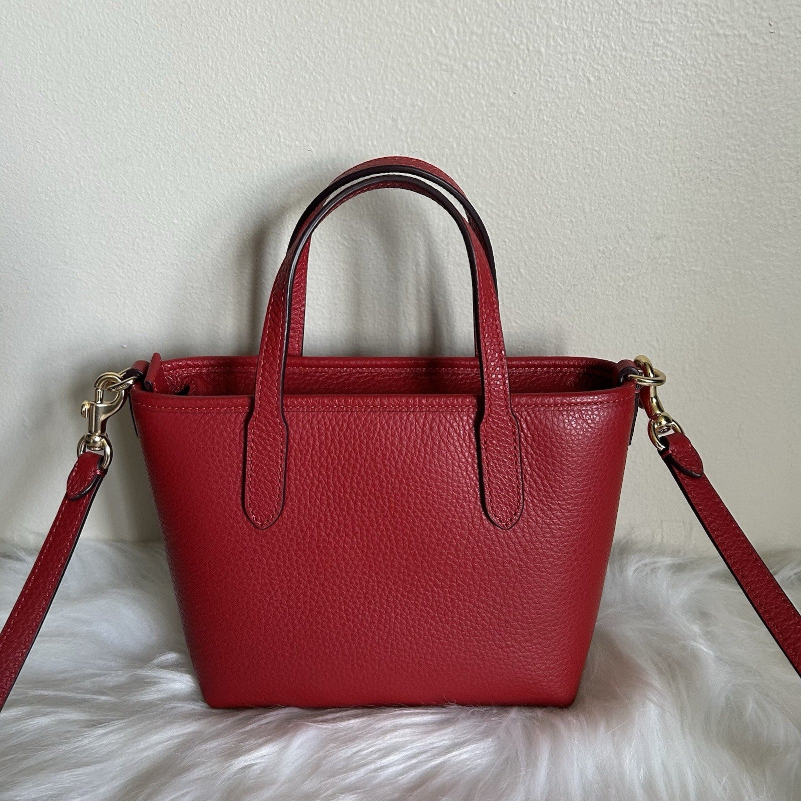 Coach Mini City Tote Red Pebbled Leather Shoulder Bag Excellent
