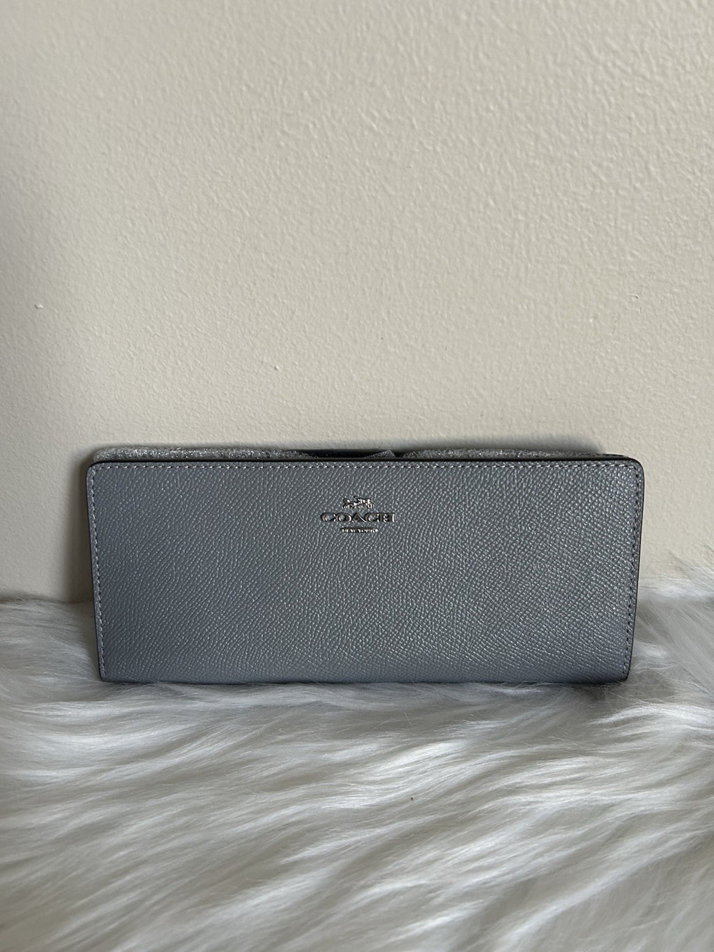 Coach Slim Wallet Granite Grey Crossgrain Leather New