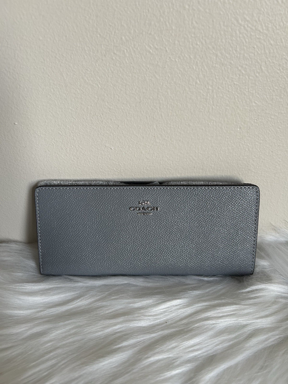 Coach Slim Wallet Granite Grey Crossgrain Leather New