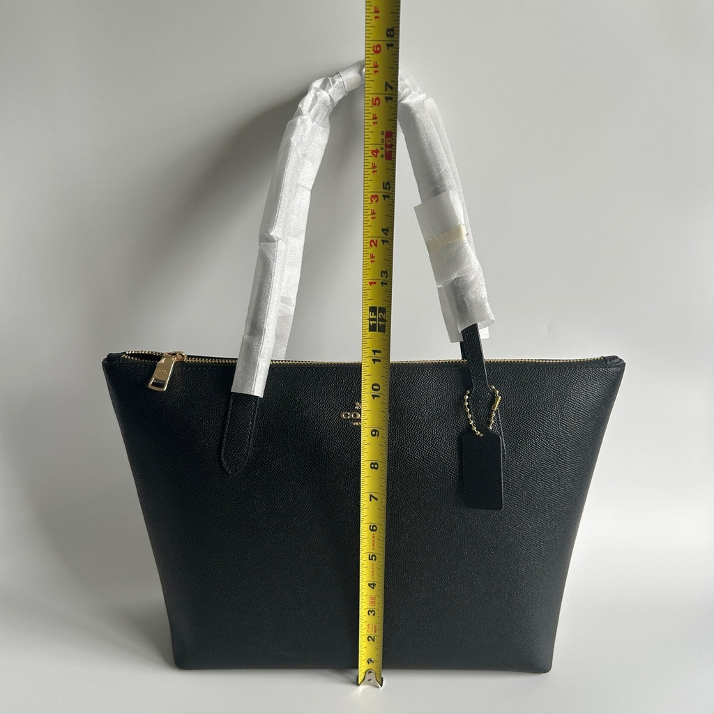 Coach Zip Top Tote Black Crossgrain Leather Bag NEW