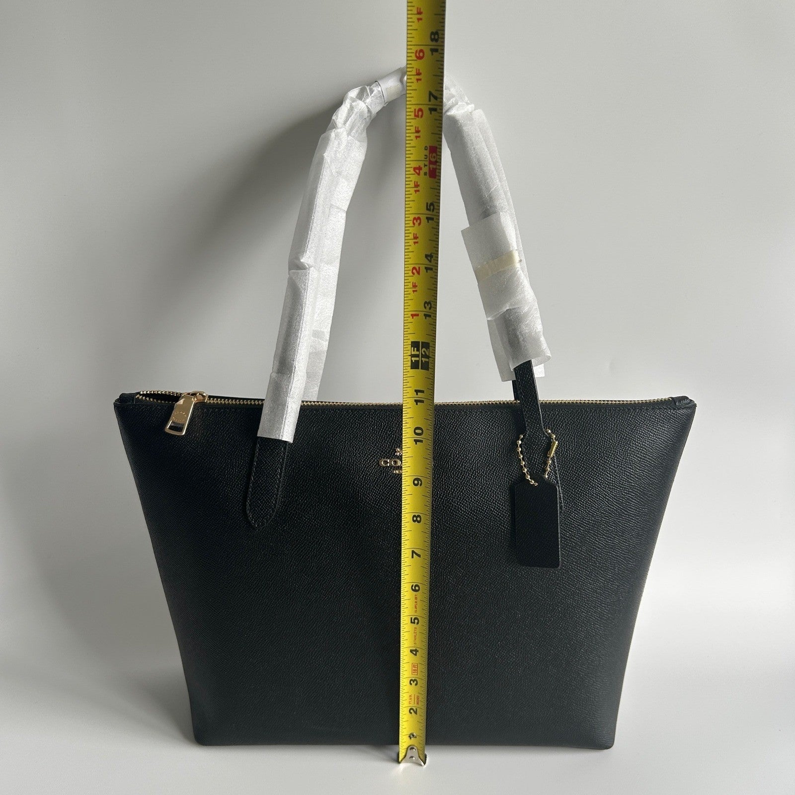 Coach Zip Top Tote Black Crossgrain Leather Bag NEW