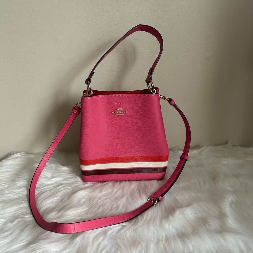 Coach Small Town Bucket Bag Confetti Pink Pebble Leather Shoulder Bag Excellent