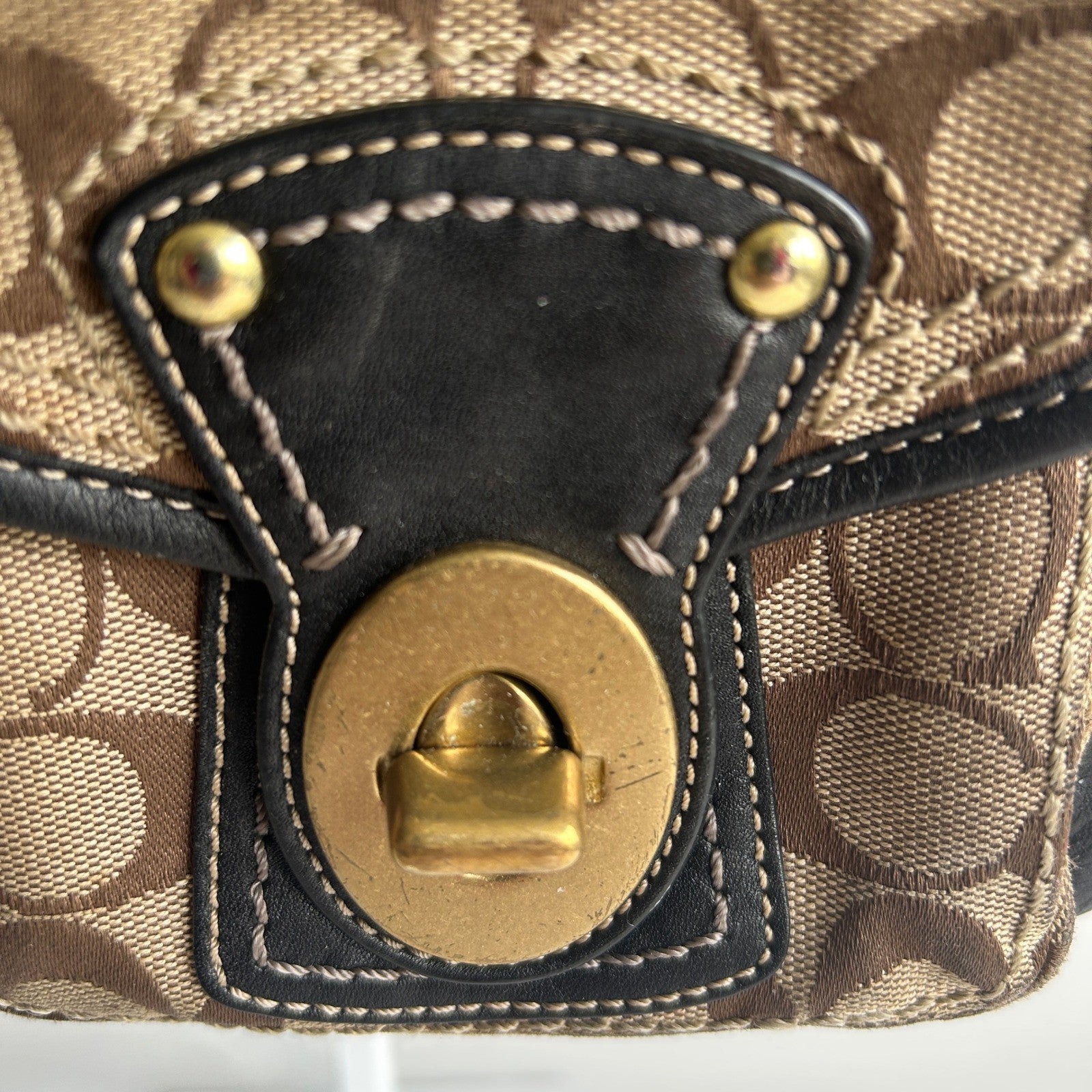 Coach Legacy Signature Brown Canvas Leather Shoulder Bag F12869 Fair