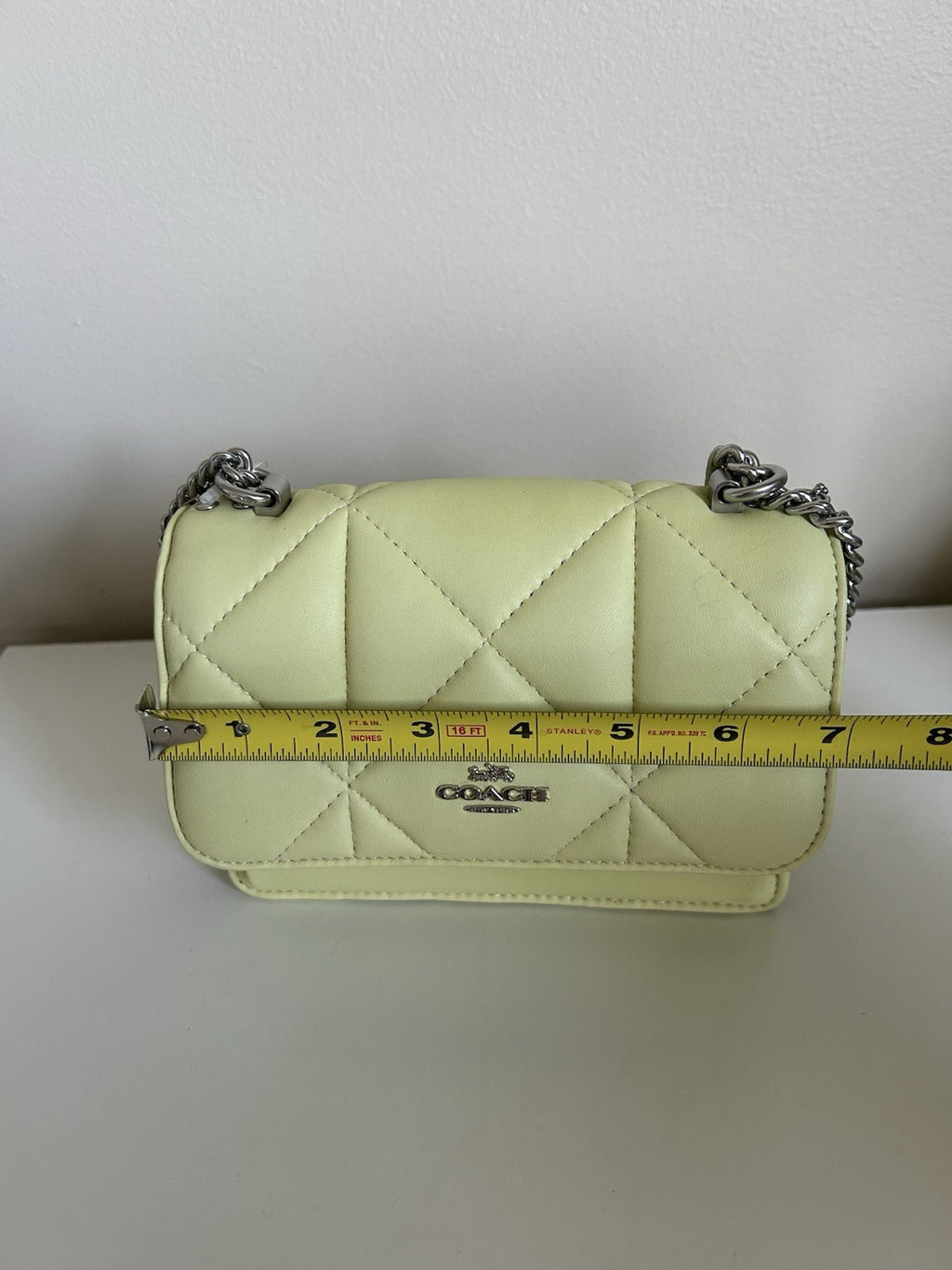 Coach Puffy Diamond Klare Pale Lime Leather Shoulder Bag NEW