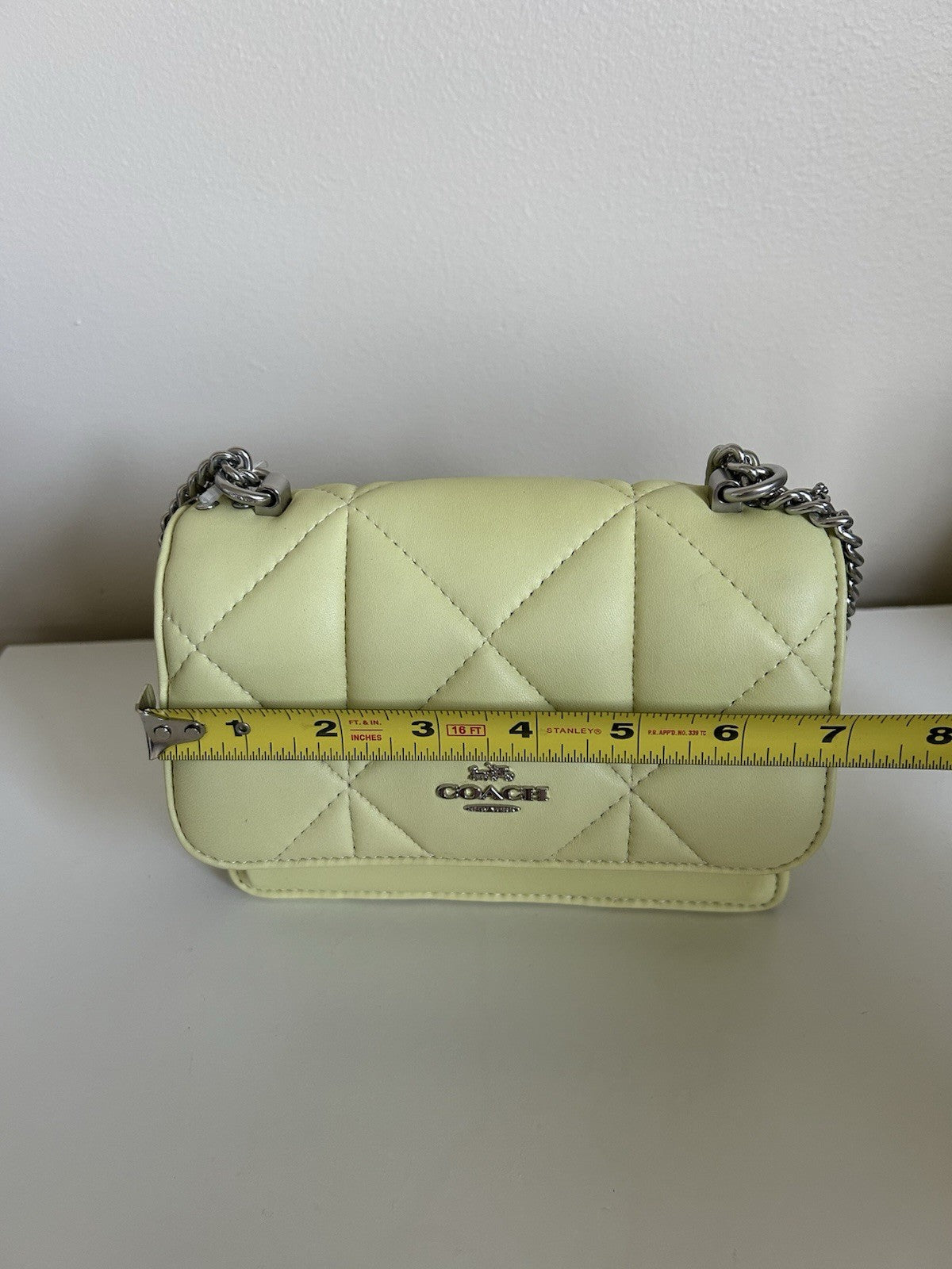 Coach Puffy Diamond Klare Pale Lime Leather Shoulder Bag NEW