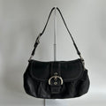 Coach Pleated Flap Black Leather Shoulder Bag F15204 Excellent