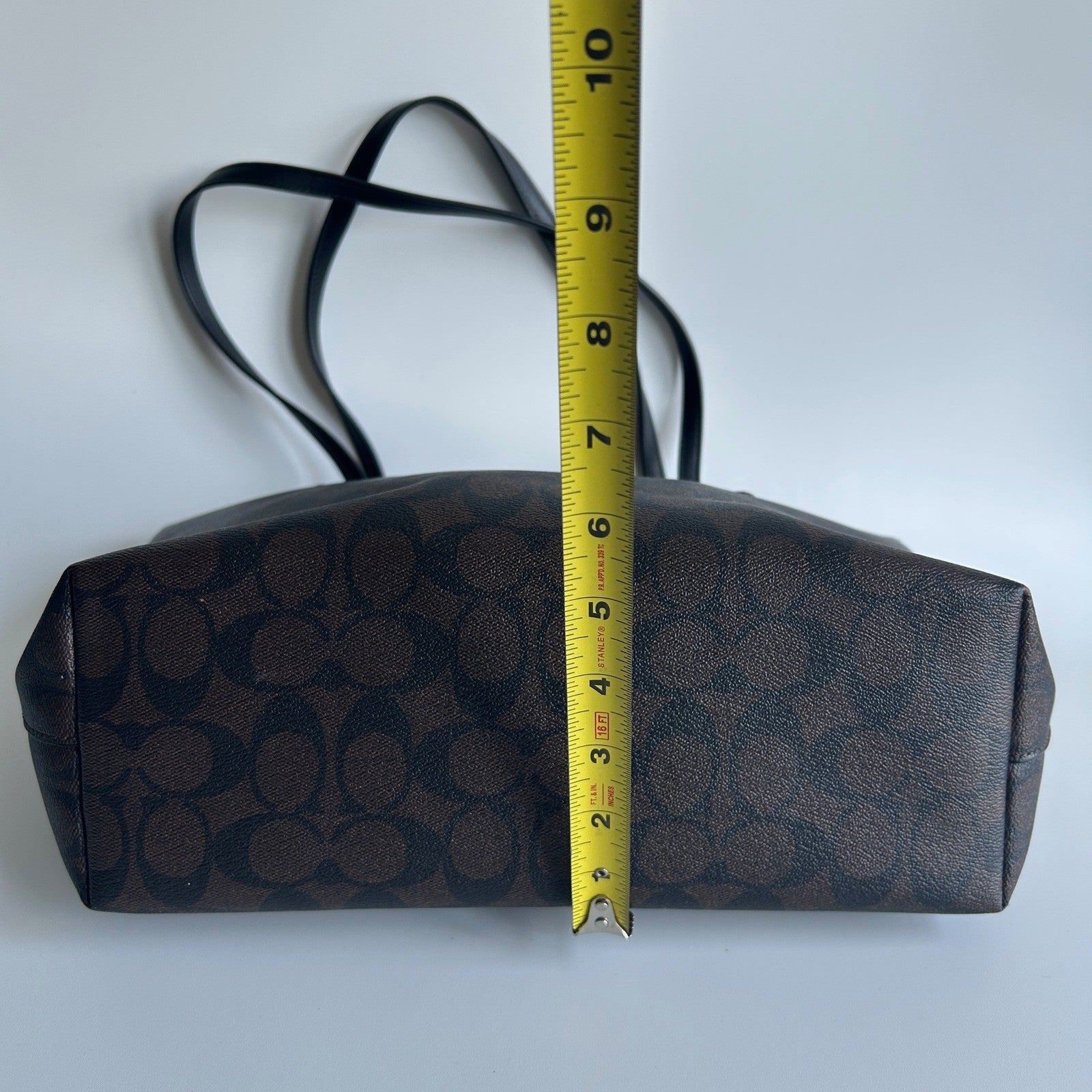 Coach Zip Top Tote Brown Signature Canvas Leather Bag 4455 Good