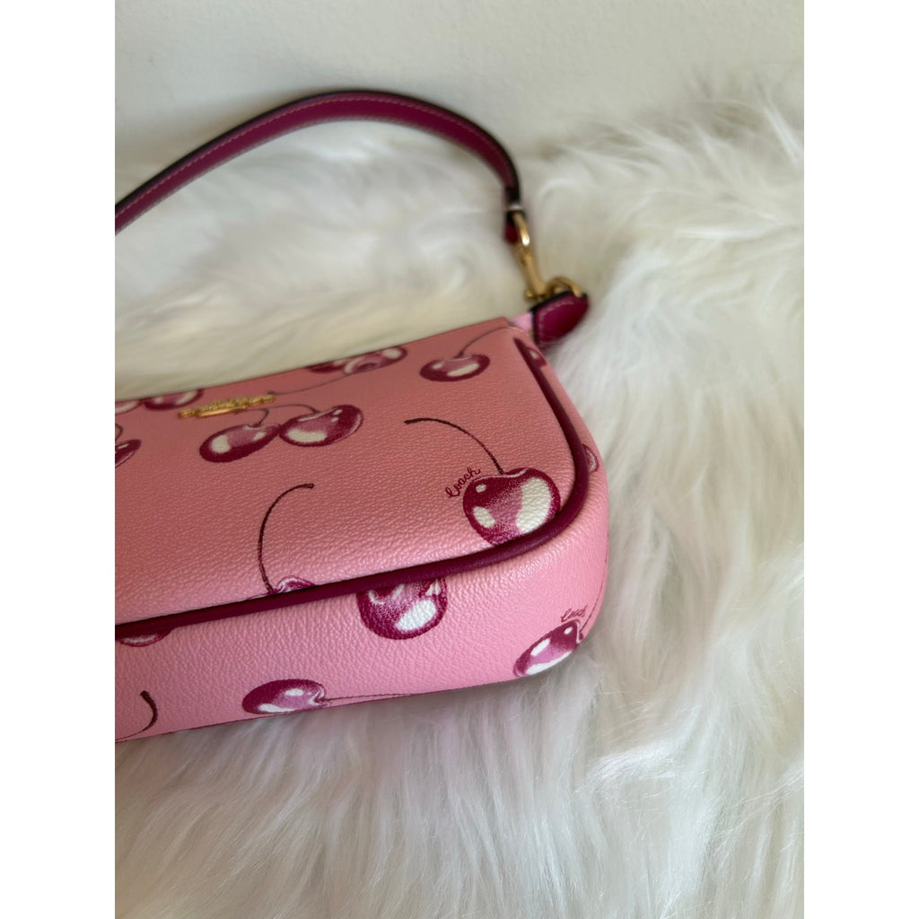 Coach Nolita 19 Pink Cherry Print Crossgrain Leather Shoulder Bag Excellent