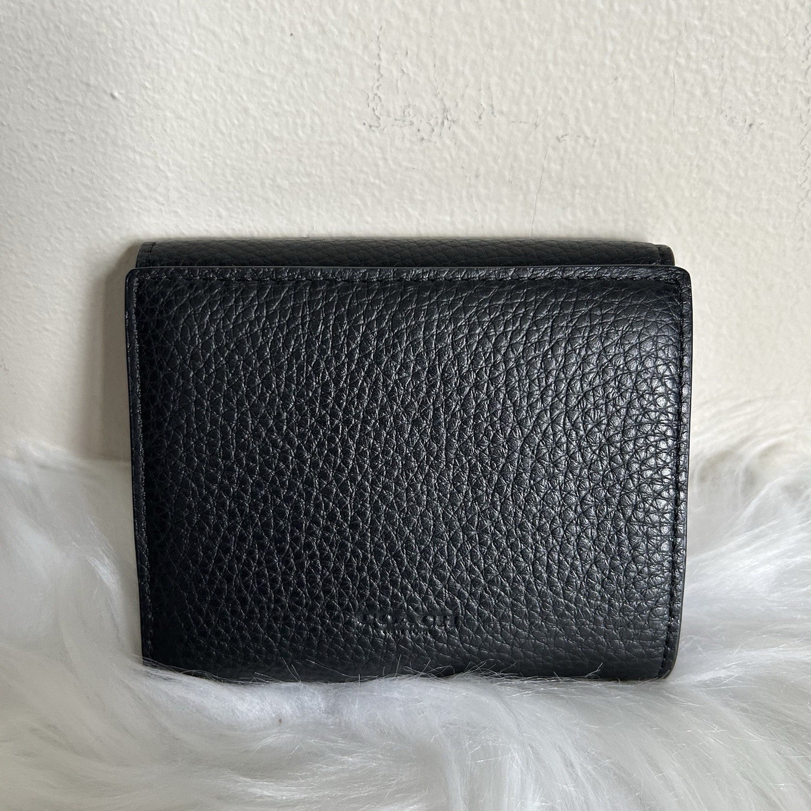 Coach Georgie Small Wallet Signature Canvas Pebble Leather Black Brown 7250 NEW