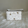 Coach Corner Zip Wristlet Chalk White Signature Canvas Bee Print Excellent