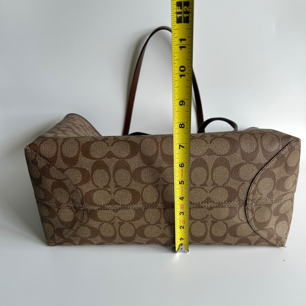 Coach City Tote Brown Signature Coated Canvas Leather Bag C2496 Good