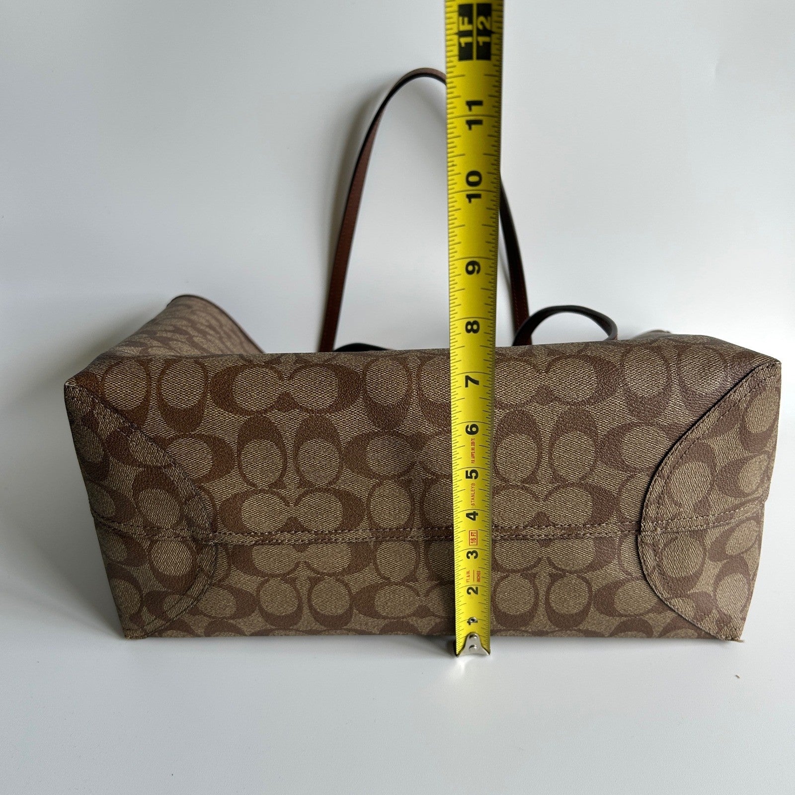 Coach City Tote Brown Signature Coated Canvas Leather Bag C2496 Good