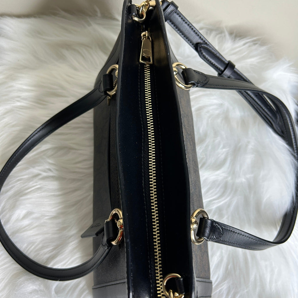Coach Kailey Carryall Brown Black Signature Canvas Leather Bag Excellent