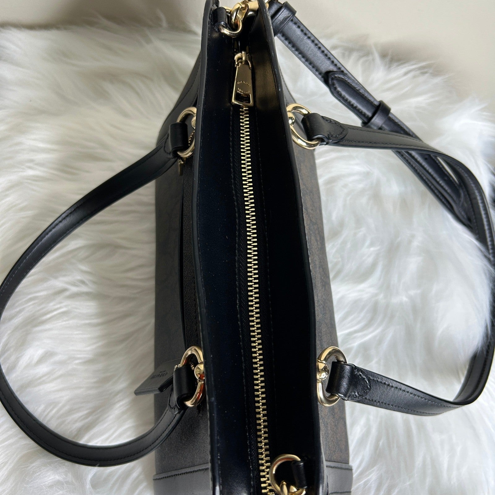 Coach Kailey Carryall Brown Black Signature Canvas Leather Bag Excellent