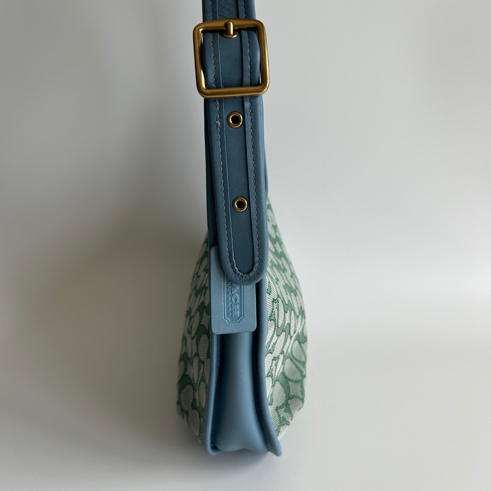 Coach Ergo C2588 Green Blue Signature Jacquard Leather Shoulder Bag Excellent