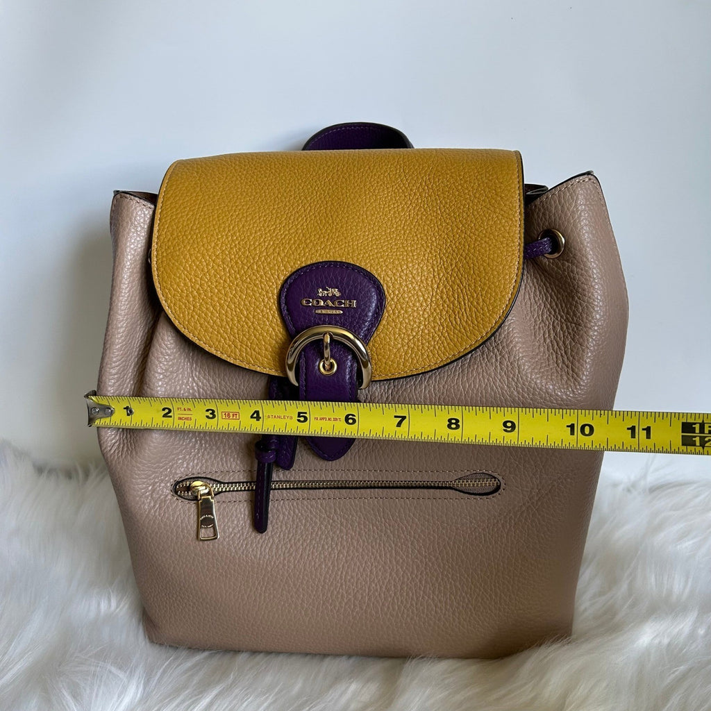 Coach Kleo Taupe Multi Colorblock Pebbled Leather Backpack NEW