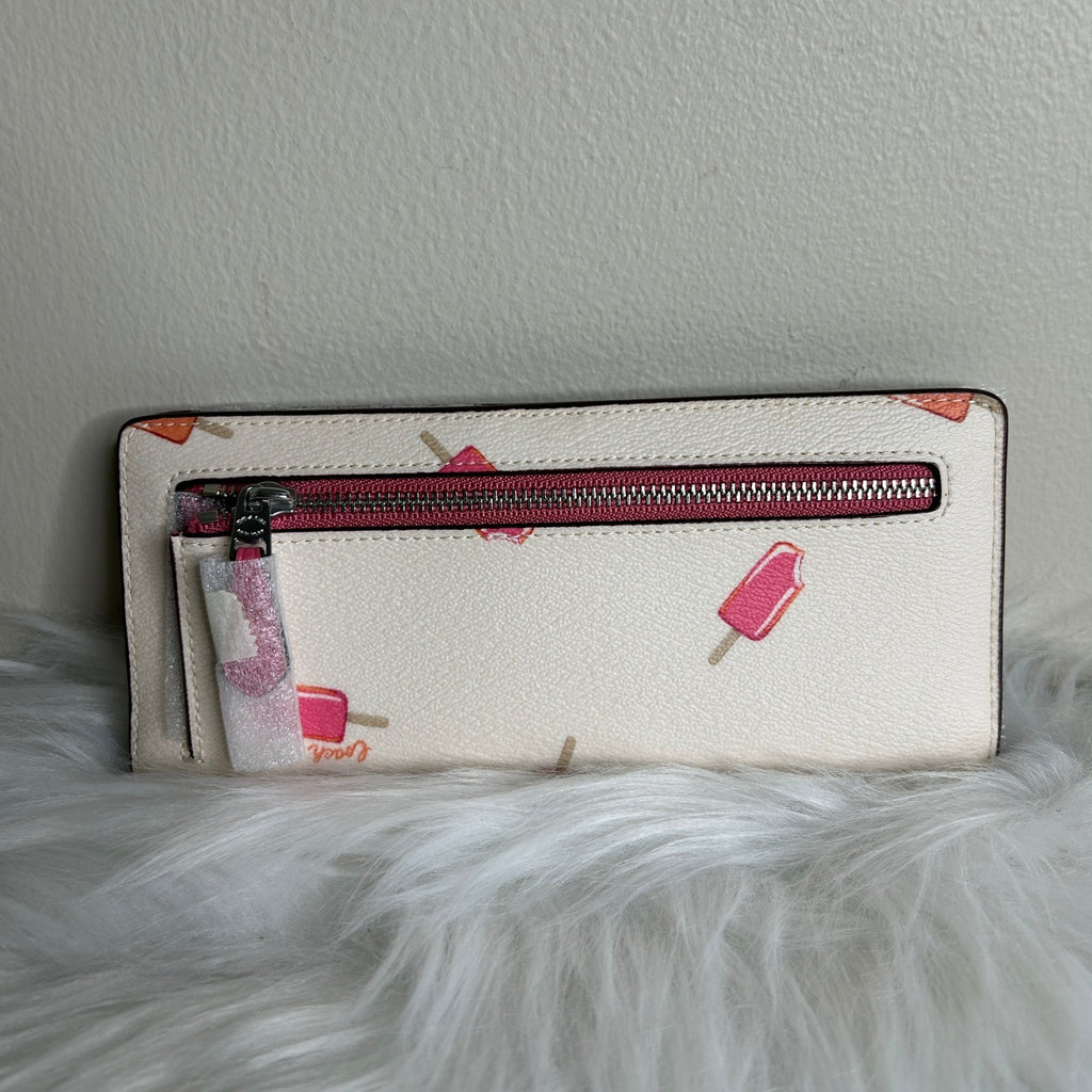 Coach Popsicle Print Chalk White Crossgrain Leather Slim Wallet NEW