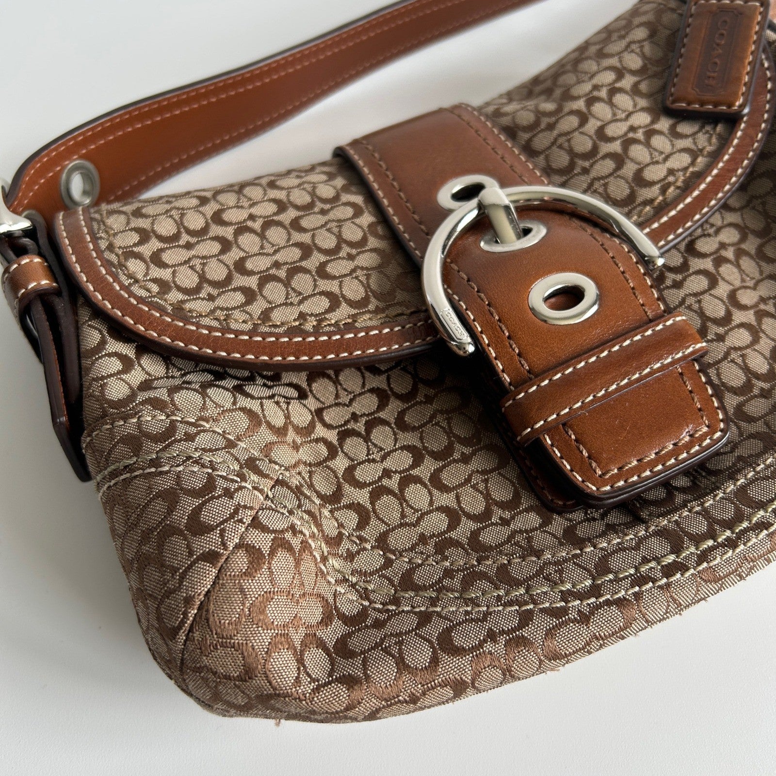 Coach Soho Signature Brown Canvas Leather Shoulder Bag EXCELLENT