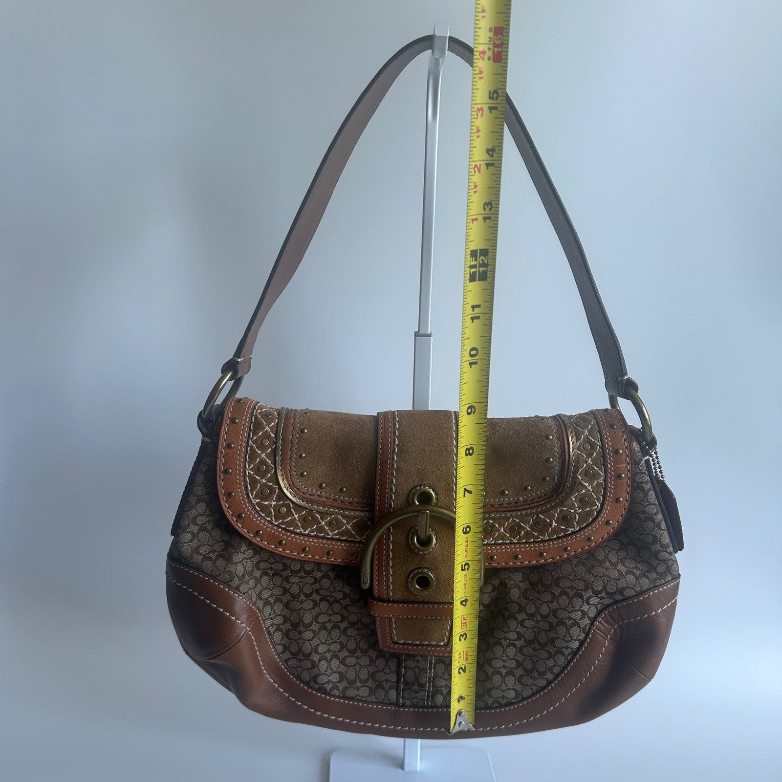Coach Soho Signature Southwest Brown Canvas Leather Hobo Bag F11517 Excellent