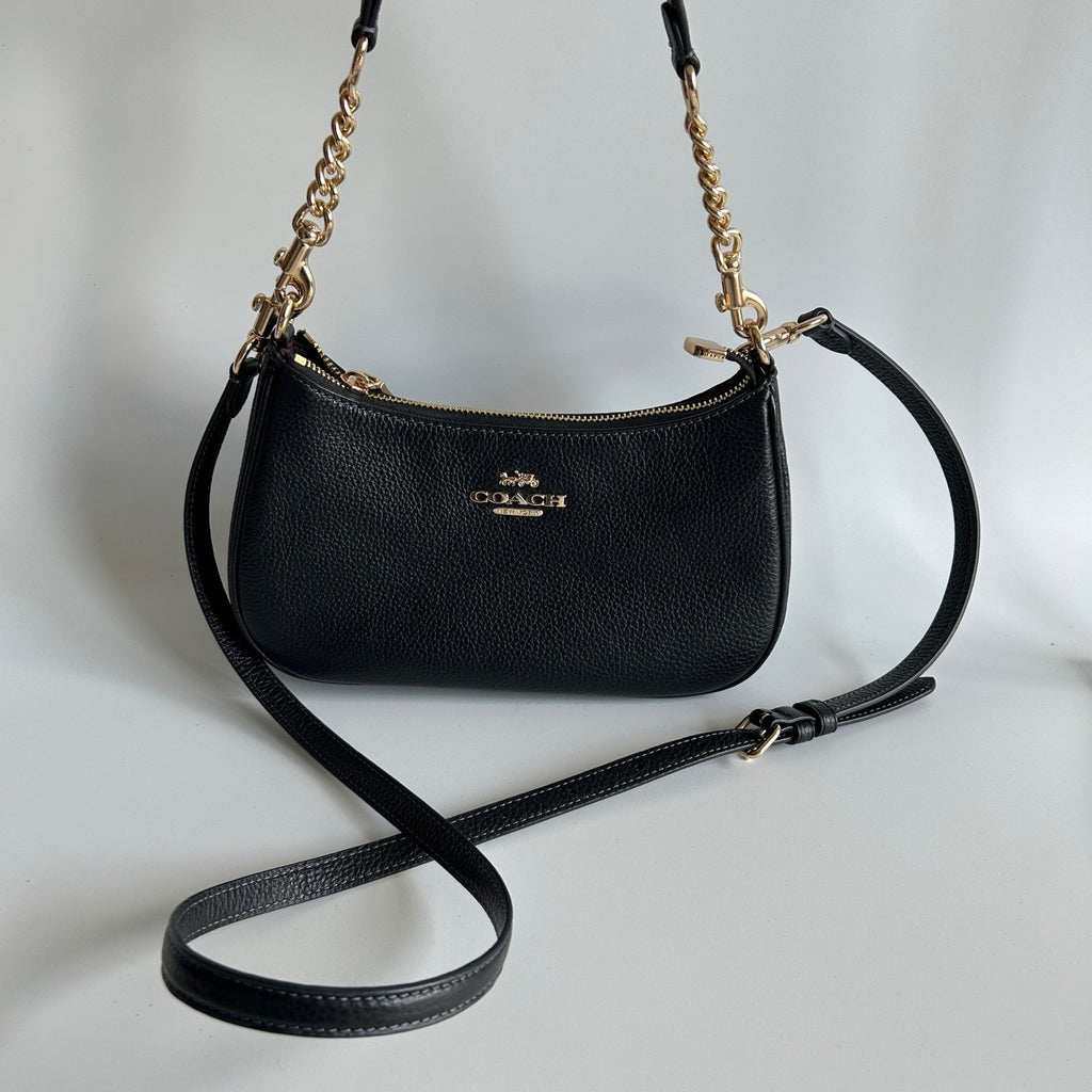 Coach Teri Black Pebbled Leather Shoulder Bag CV934 Excellent