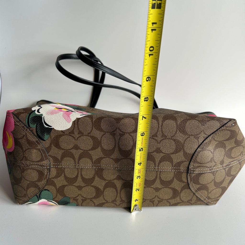 Coach City Tote Brown Vintage Rose Signature Canvas Leather Bag Good