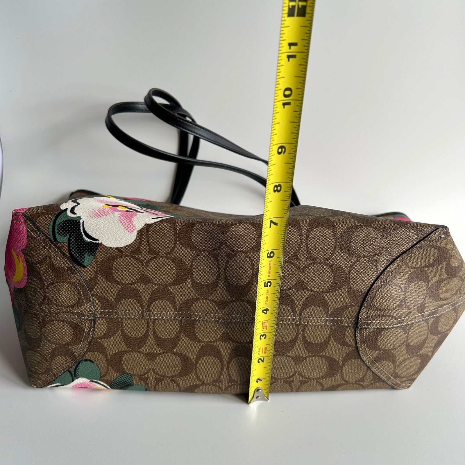 Coach City Tote Brown Vintage Rose Signature Canvas Leather Bag Good
