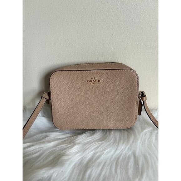 Coach Mini Camera Bag Taupe Pebbled Leather Crossbody Excellent