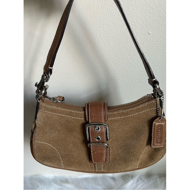 Coach Soho Hamptons Demi Camel Tan Suede Buckle Shoulder Bag 7558 Good