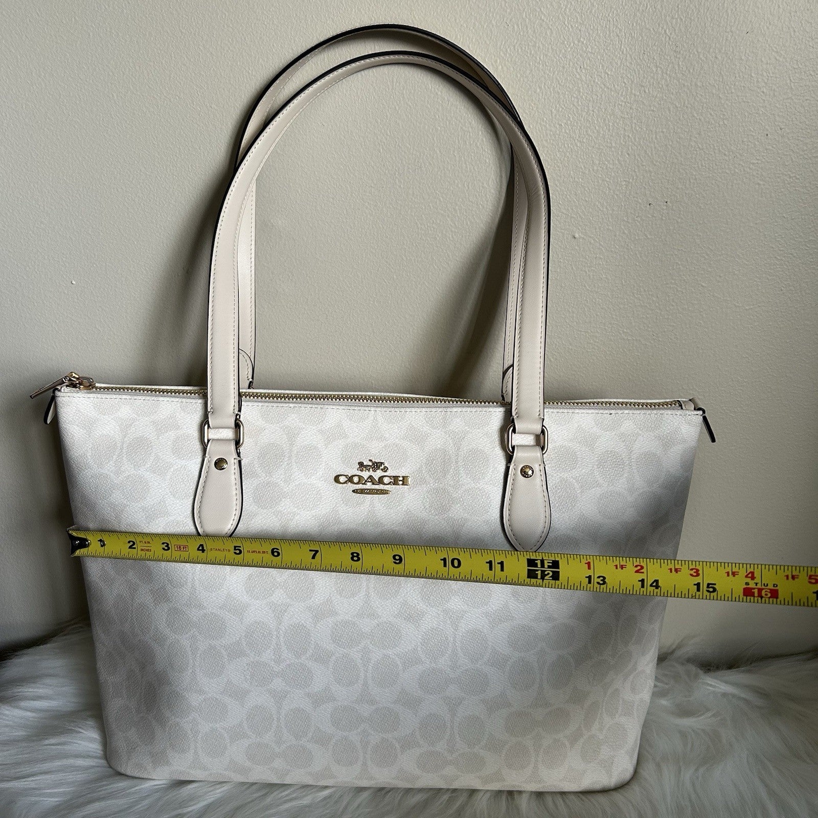 Coach Gallery Tote Chalk White Signature Canvas Leather Bag NEW