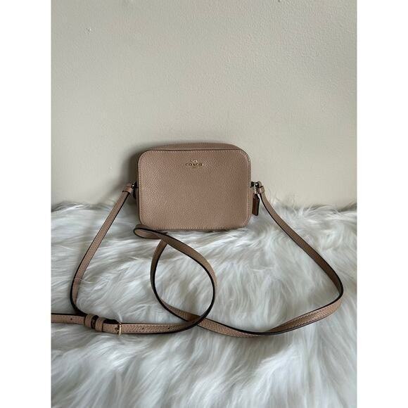 Coach Mini Camera Crossbody Bag Leather Gold/Taupe