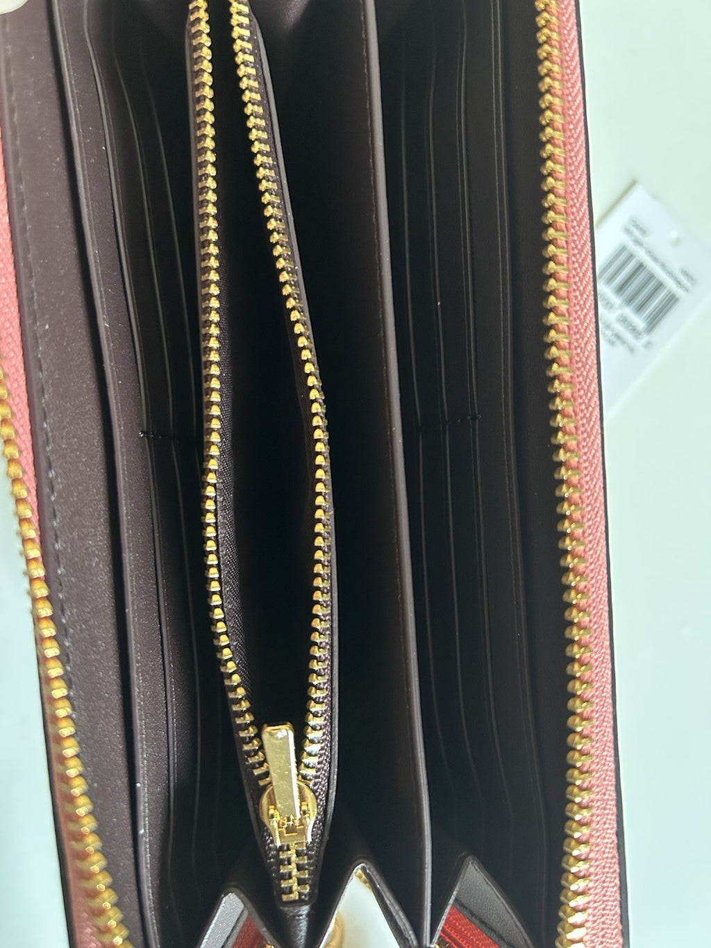 Coach Signature Long Zip Around Wallet Khaki Pink Canvas New C4452
