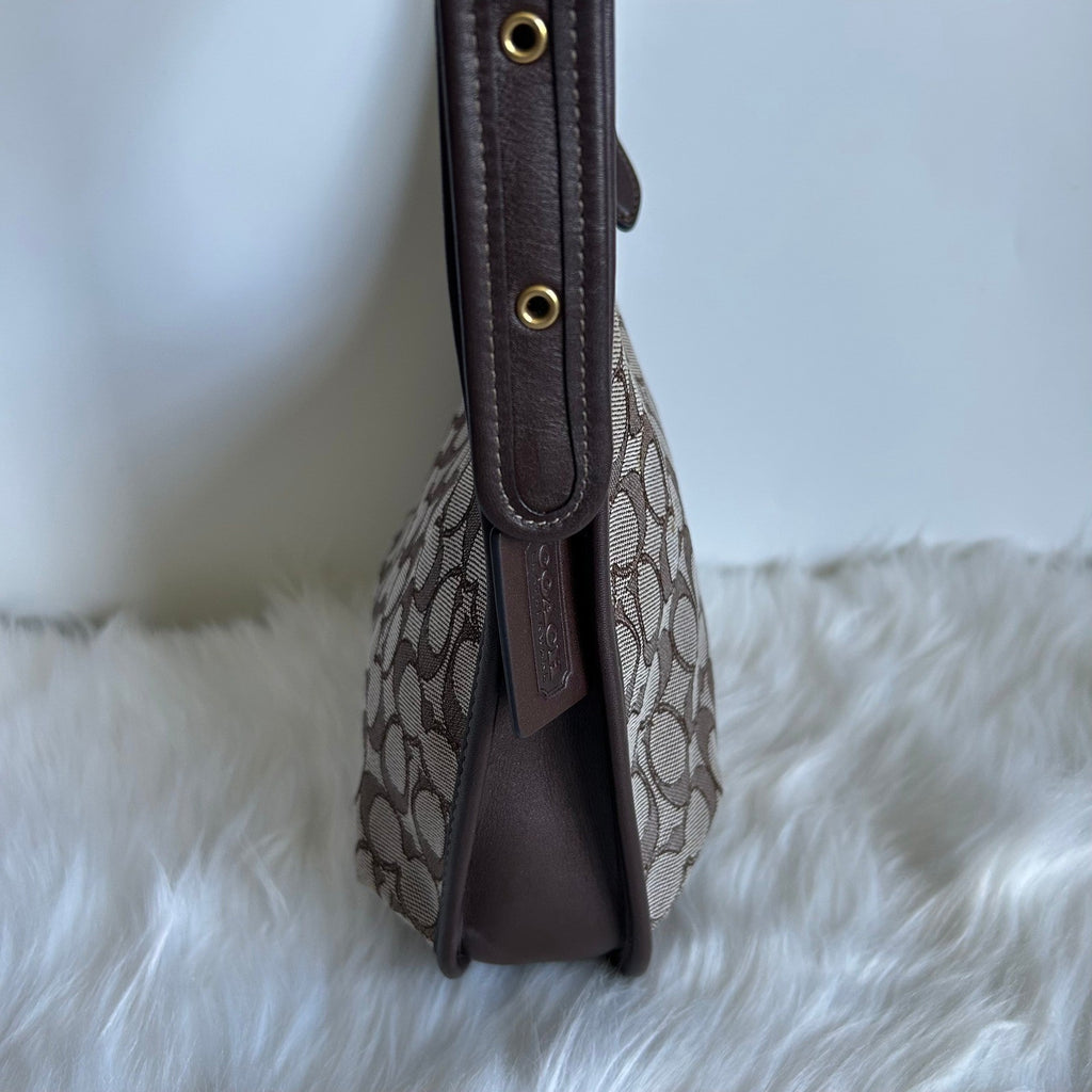 Coach Ergo Brown Signature Jacquard Leather Shoulder Bag C2588 Good