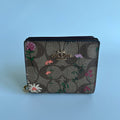 Coach Snap Wallet Brown Wildflower Signature Canvas Leather Bifold Excellent