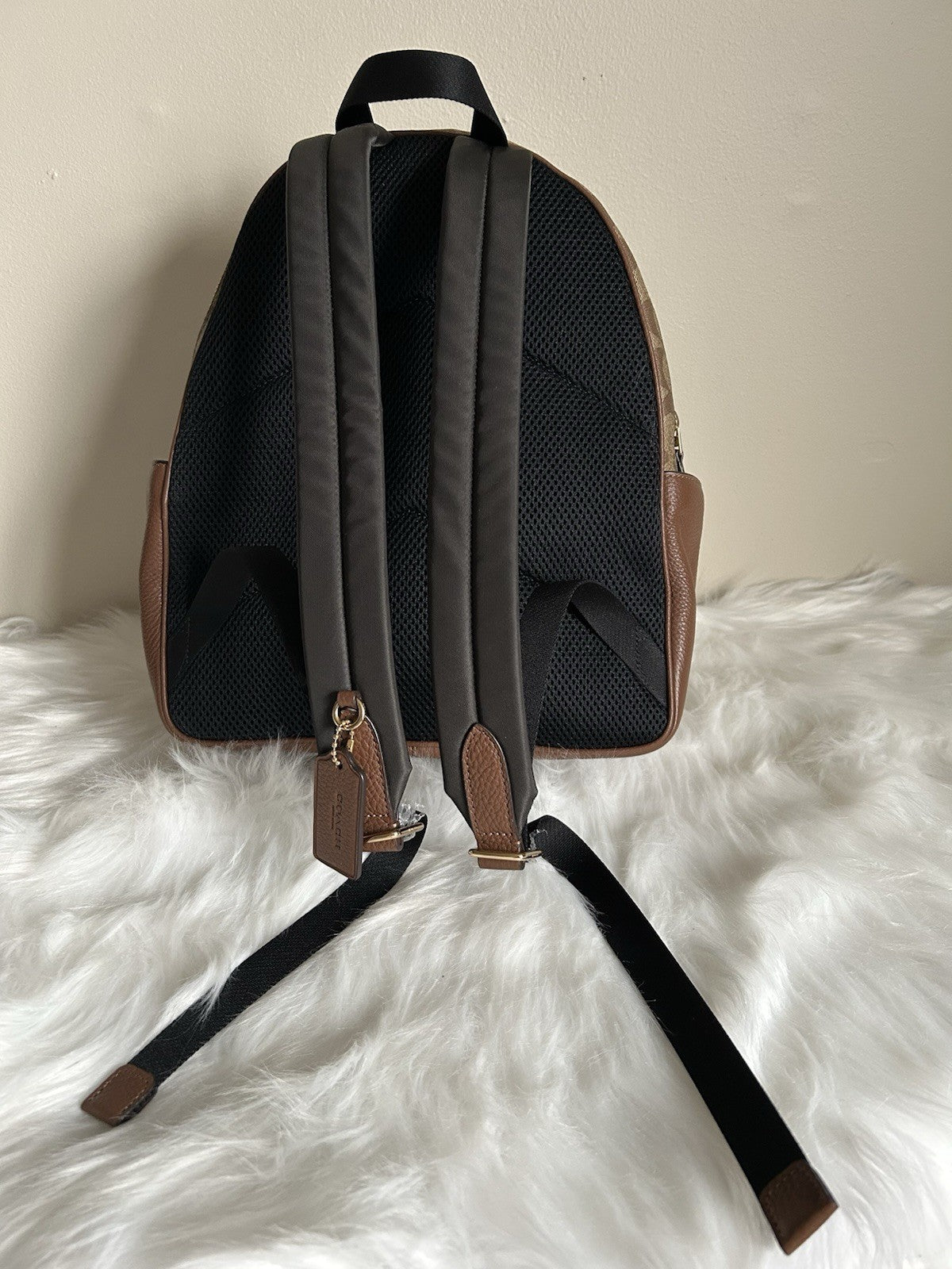 Coach Court Backpack Khaki Saddle Signature Canvas Leather 5671 Excellent