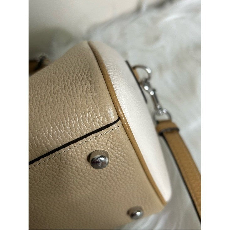 Coach Rowan Satchel Taupe Chalk White Pebbled Leather Bag Excellent